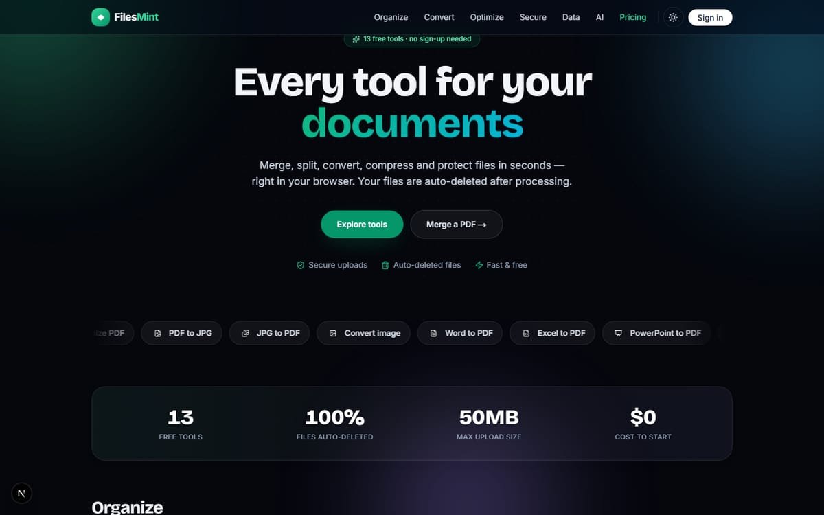 FilesMint — Document Conversion SaaS interface