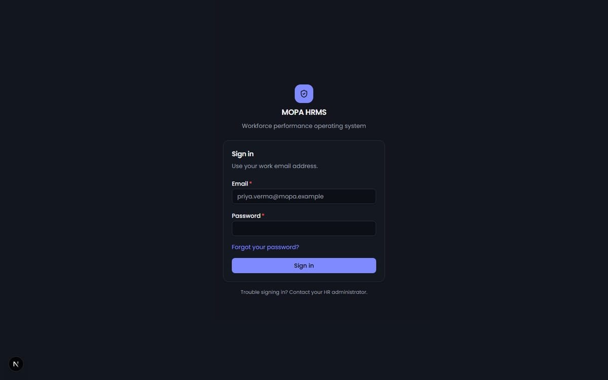 MOPA HRMS — Workforce Performance Platform interface