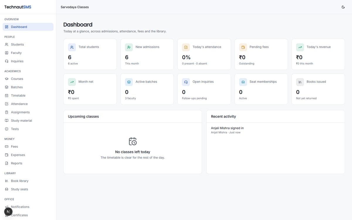 Technaut SMS — Coaching & Institute Platform screenshot 2
