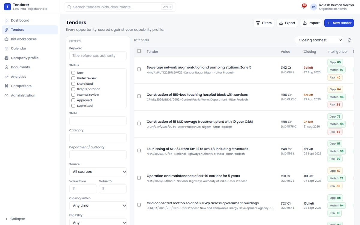 Tendorer — Tender Intelligence & Bid Management screenshot 2